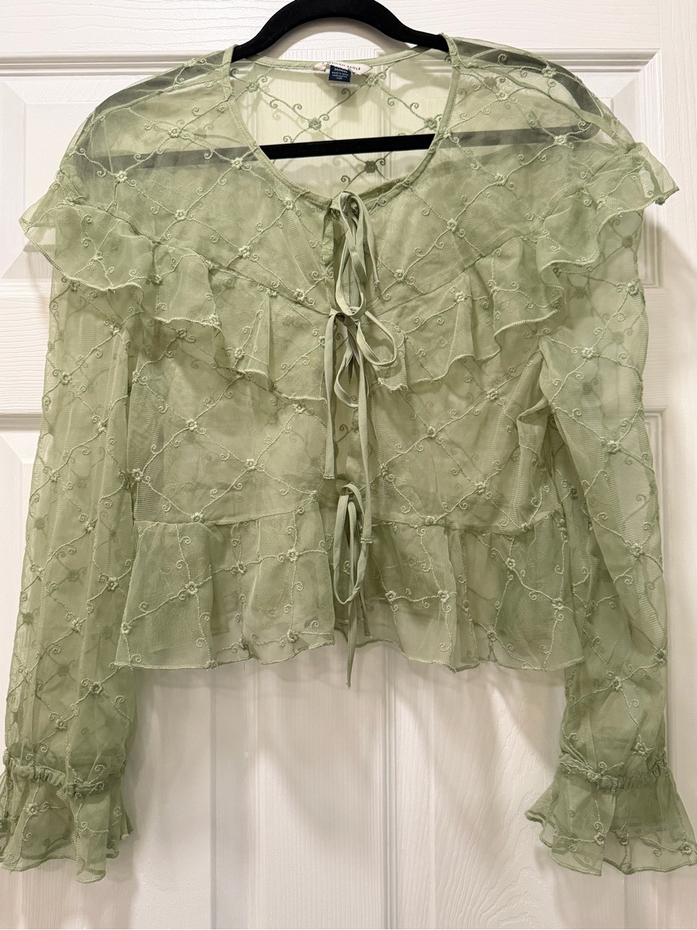 Green Ruffle Tie-Front Top